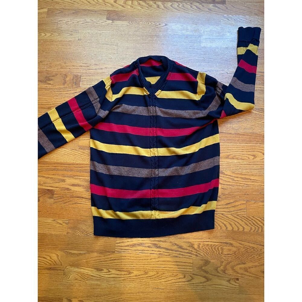 Sean John Men's 2XL Striped V-Neck Pullover Sweater Multicolor Casual Fisherman